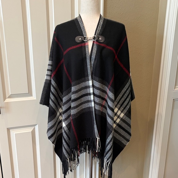 Fraas Jackets & Blazers - FRAAS Plaid Cape Buckle Detail Red/Black/White One Size